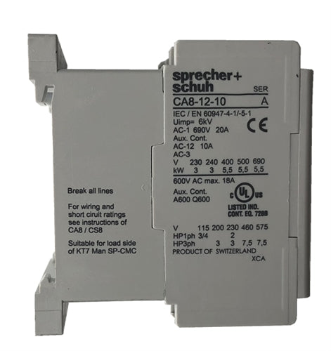 Sprecher and Schuh CA8-12-10 3 pole 12 AMP miniature contactor