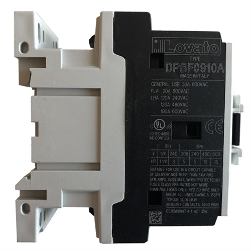Lovato DPBF0910A22060 3 pole 9 AMP Definite Purpose Contactor