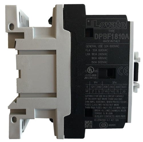 Lovato DPBF1810A46060 3 pole 18 AMP Definite Purpose Contactor
