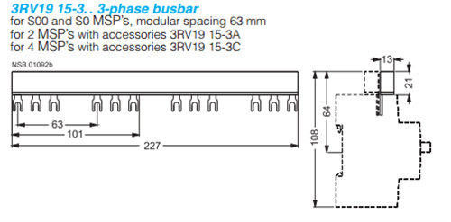 Siemens 3RV1915-3AB busbar for 3RV1011 and 3RV1021 manual motor protectors