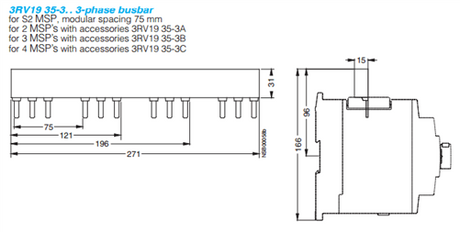 Siemens 3RV1935-3B busbar for 3RV1031 manual motor protectors