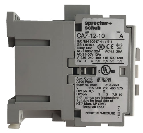 Sprecher and Schuh CA7-12-10 3 pole 12 AMP contactor