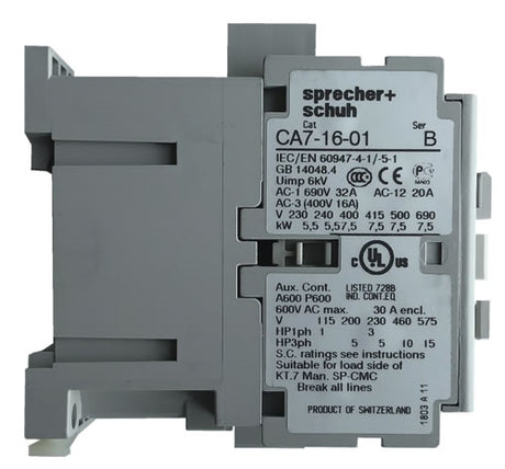 Sprecher and Schuh CA7-16-01-600 3 pole 16 AMP contactor