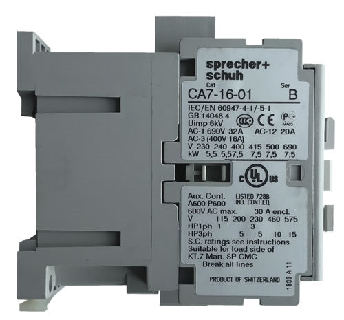 Sprecher and Schuh CA7-16-01 3 pole 16 AMP contactor