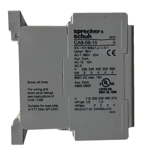 Sprecher and Schuh CA8-09 3 pole 9 AMP miniature contactor
