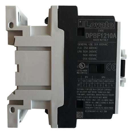 Lovato DPBF1210A57560 3 pole 12 AMP Definite Purpose Contactor