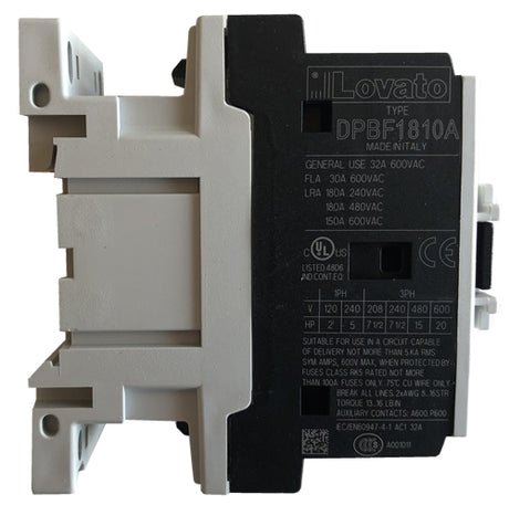 Lovato DPBF1810A12060 3 pole 18 AMP Definite Purpose Contactor