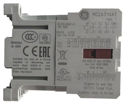 GE MC2A310ATN 3 pole miniature contactor